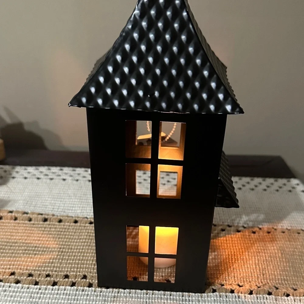 Metal Haunted House Tea Light Decor